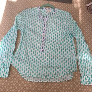 J.Crew Blue Patterned Popover Top